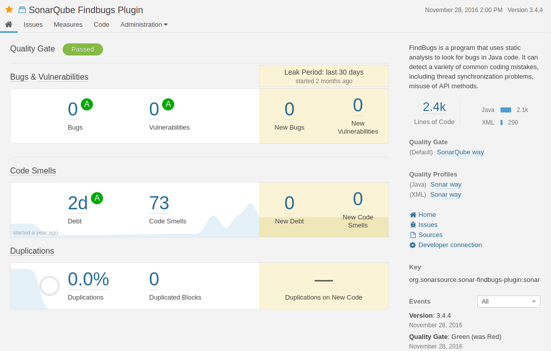 SonarQube project page