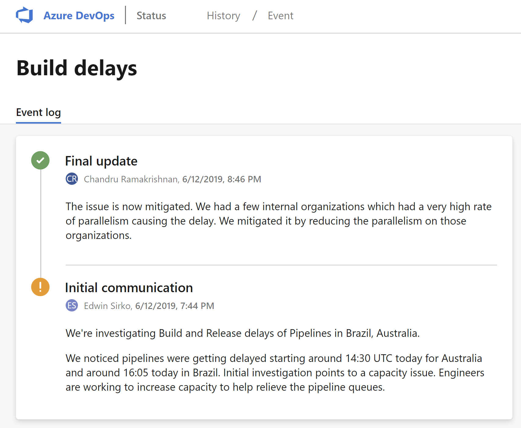 Azure DevOps outage in Brazil and Australia