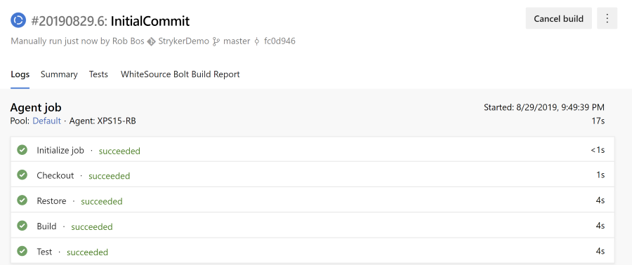 Azure DevOps build pipeline is green with these tests