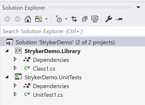 Example of Visual Studio Solution explorer with the two projects