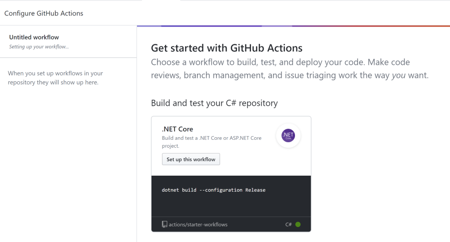 After click 'Actions' on a repository on GitHub