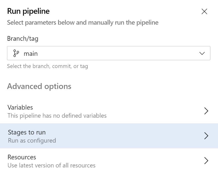 Pick stages to run on starting a pipeline manually
