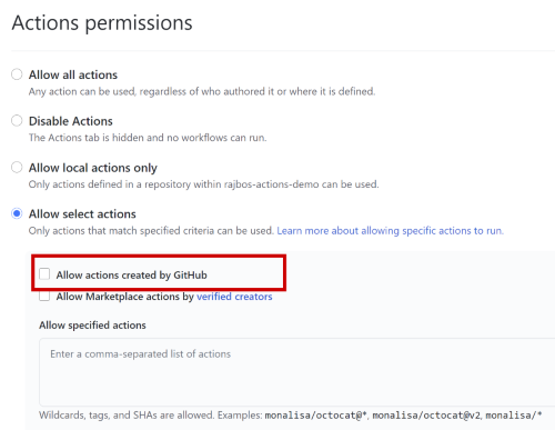 Only allow Actions made by GitHub
