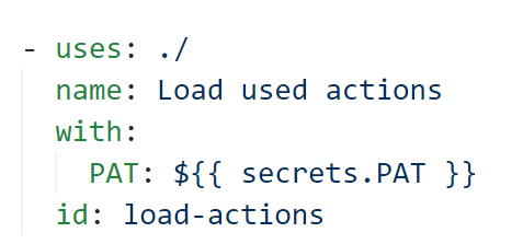 Image of 'uses ./' to run the local action in a workflow