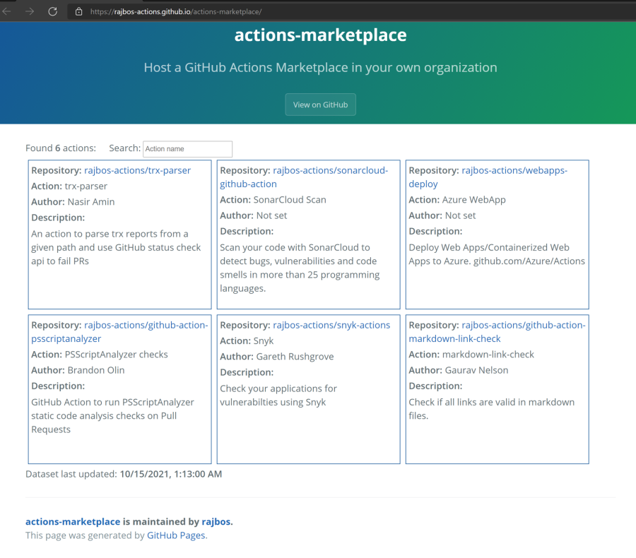 Screenshot of the internal marketplace website
