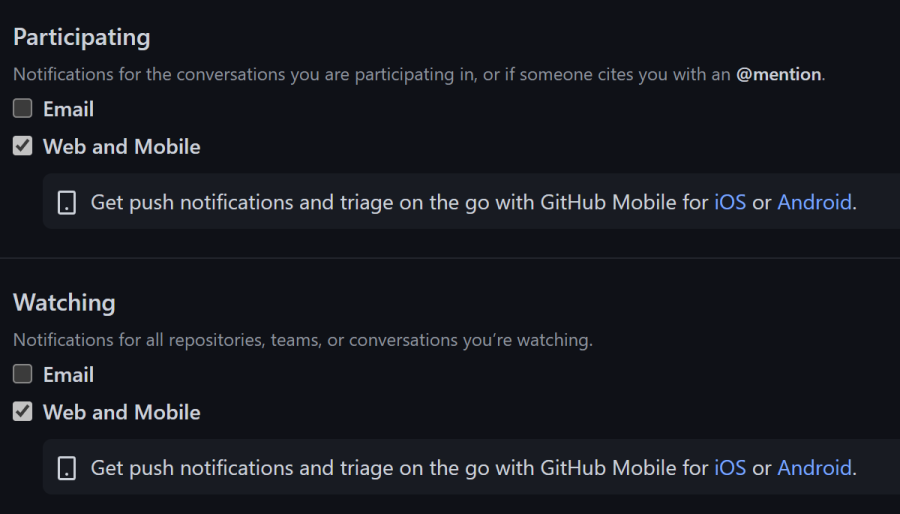 Notification settings - Participating and watching