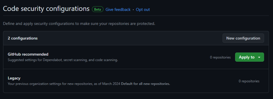 Screenshot of the UI showing "GitHub recommended" policies and your own policies