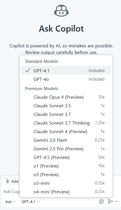 Screenshot of the different multipliers per model