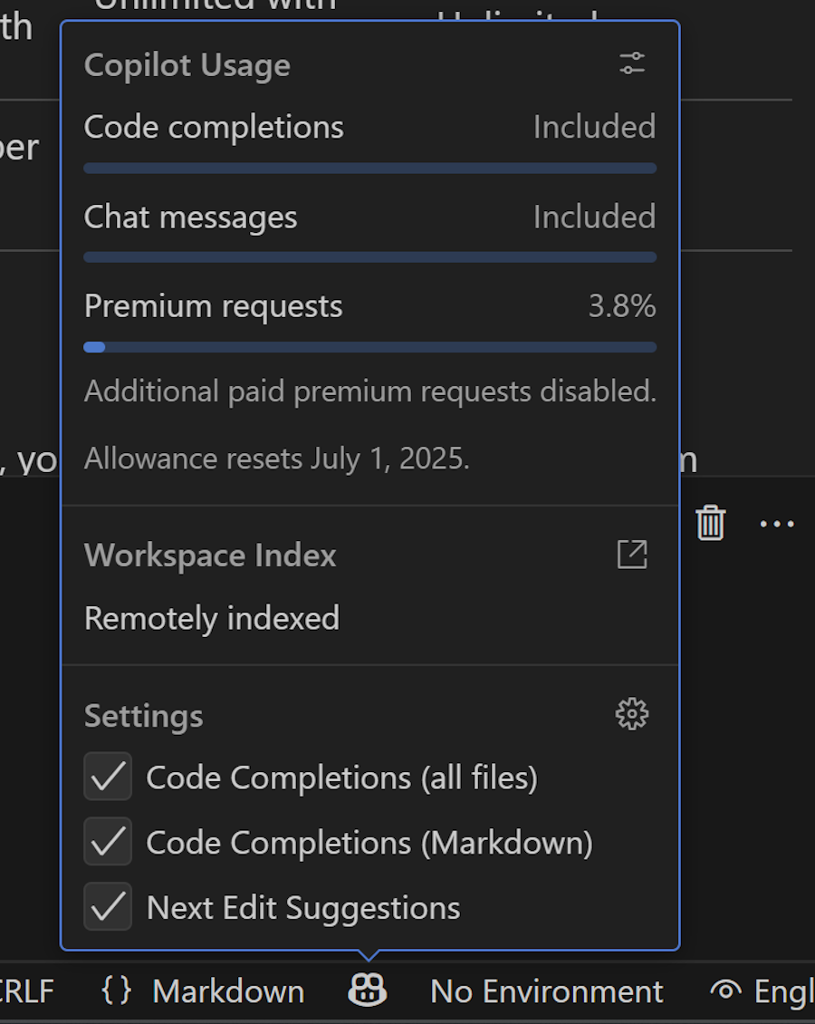 Screenshot of the setup for your account in Visual Studio Code