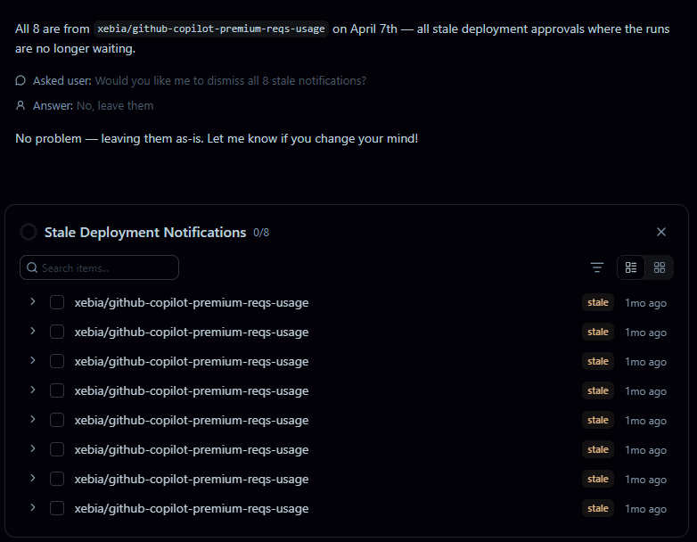 Screenshot of the AI asking to cleanup notifications